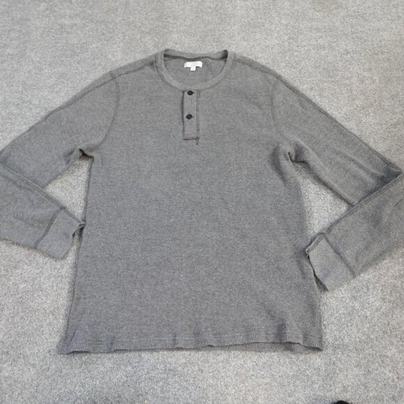 Wallace and Barnes Mens Henley Shirt Large Gray Waffle Thermal 100% Cotton - Picture 1 of 9
